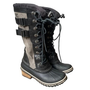 SOREL CONQUEST CARLY II TALL LEATHER BOOTS BLACK KETTLE NL2273-010 Waterproof